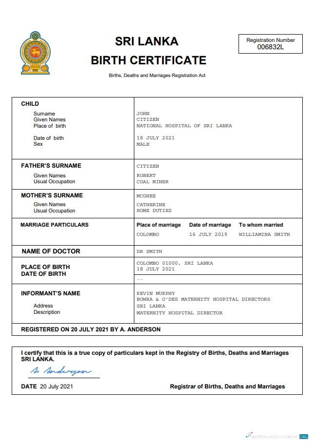 Download Sri Lanka vital record birth certificate Word and PDF template Photoshop template